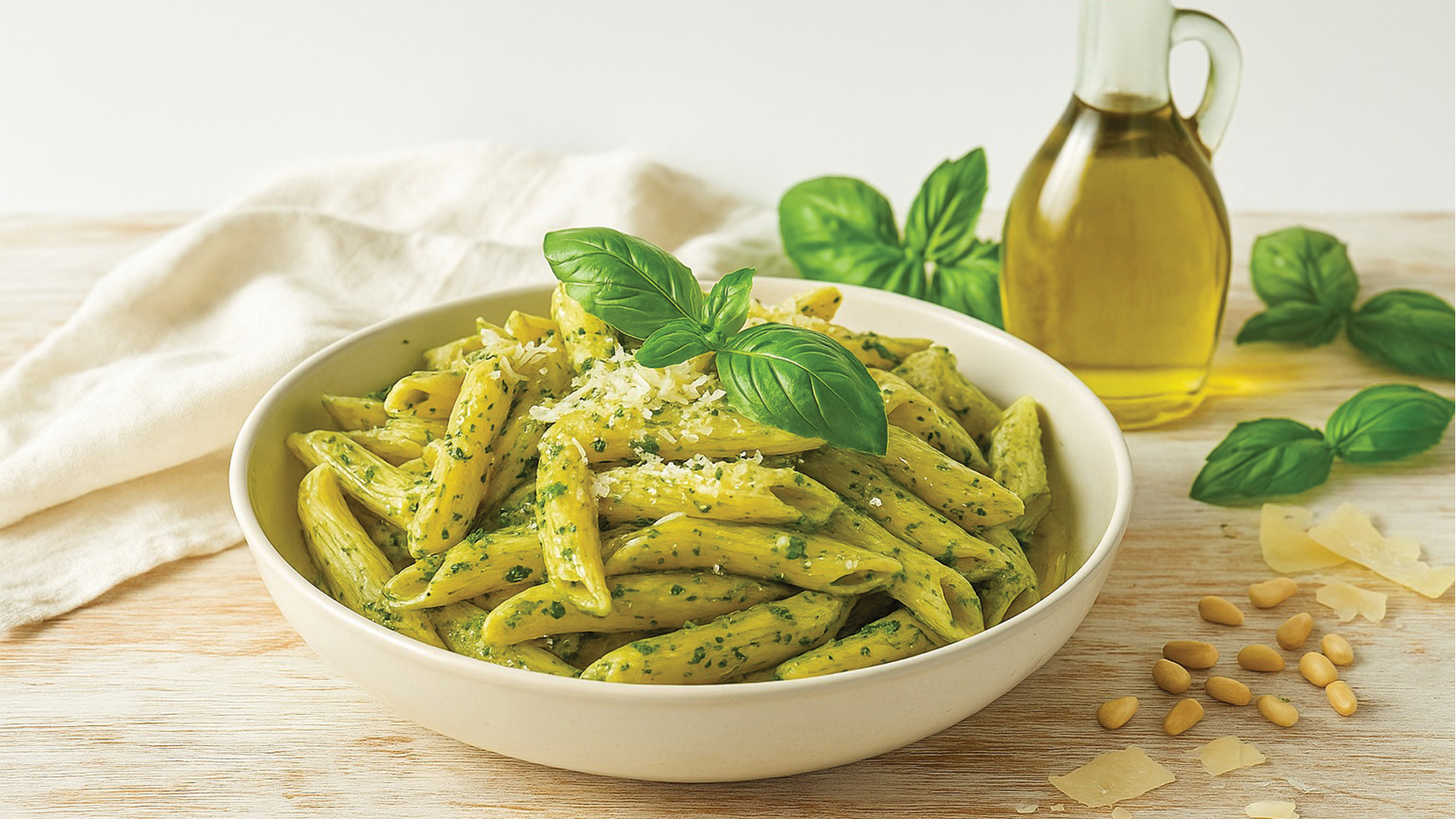 Pesto Soslu Fesleğenli Penne